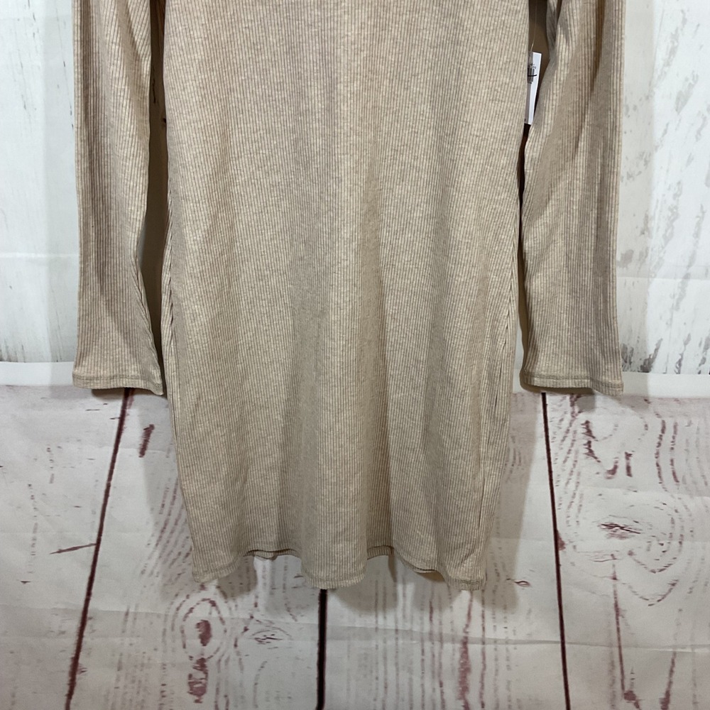 Old Navy Ribbed Turtleneck Mini Dress Women L Beige Long Sleeve Bodycon Neutral - Picture 4 of 11